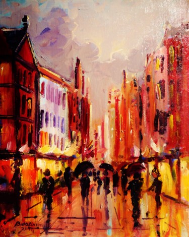 Painting titled "Grafton Street Even…" by Bill O'Brien, Original Artwork, Oil