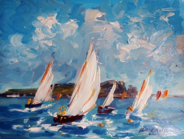 Schilderij getiteld "Yachts Howth, Irela…" door Bill O'Brien, Origineel Kunstwerk, Olie