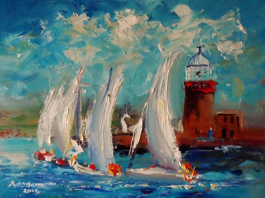 Malerei mit dem Titel "Yachts, Leaving How…" von Bill O'Brien, Original-Kunstwerk, Öl
