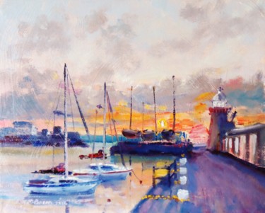 Peinture intitulée "East Pier Howth Sum…" par Bill O'Brien, Œuvre d'art originale, Huile