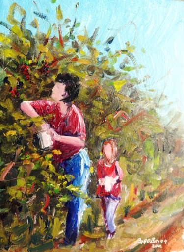 Painting titled "Blackberry Picking…" by Bill O'Brien, Original Artwork, Oil