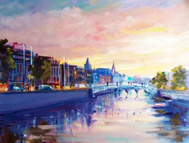 Painting titled "Liffey Dublin Autum…" by Bill O'Brien, Original Artwork, Oil