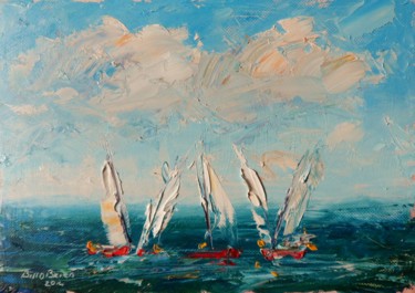 Картина под названием "Yachts The Huddle" - Bill O'Brien, Подлинное произведение искусства, Масло