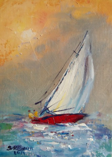 Painting titled "Yacht Sailing Autum…" by Bill O'Brien, Original Artwork, Oil