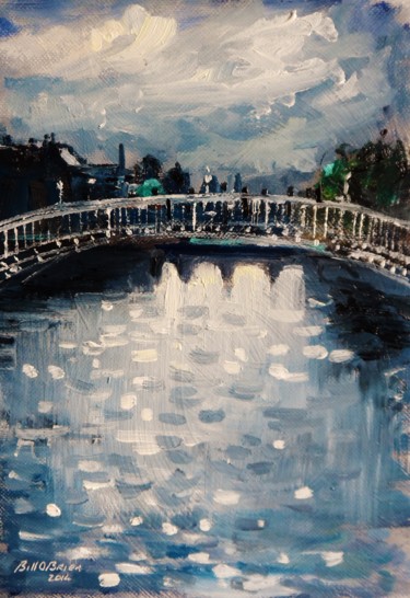 Painting titled "Hapenny Bridge Autu…" by Bill O'Brien, Original Artwork, Oil