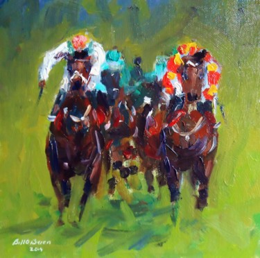 Painting titled "Horse Racing Push f…" by Bill O'Brien, Original Artwork, Oil