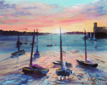 Peinture intitulée "Skerries Harbour Su…" par Bill O'Brien, Œuvre d'art originale, Acrylique