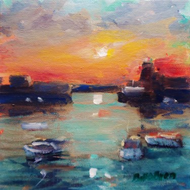 Painting titled "Howth Harbour Sunse…" by Bill O'Brien, Original Artwork, Acrylic