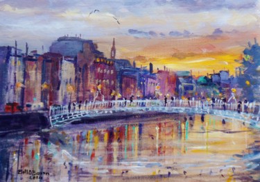 Pittura intitolato "Liffey Dublin hapen…" da Bill O'Brien, Opera d'arte originale, Acrilico