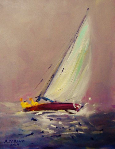 Pittura intitolato "Yacht Sailing Ocean…" da Bill O'Brien, Opera d'arte originale, Acrilico