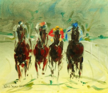 Картина под названием "Horse Racing Mad Ga…" - Bill O'Brien, Подлинное произведение искусства, Масло