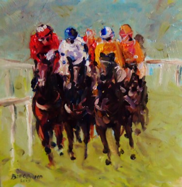 Painting titled "Horse Racing, bunch…" by Bill O'Brien, Original Artwork, Oil