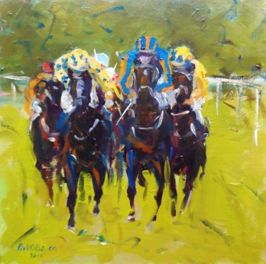 Painting titled "Horse Racing, movin…" by Bill O'Brien, Original Artwork, Oil