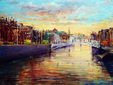 Pintura titulada "Liffey Dublin Janua…" por Bill O'Brien, Obra de arte original, Oleo