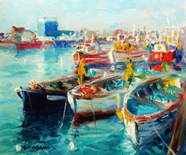 Painting titled "Howth Lobster Boats…" by Bill O'Brien, Original Artwork, Oil