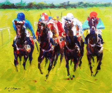 Schilderij getiteld "Horse Racing, Curra…" door Bill O'Brien, Origineel Kunstwerk, Olie
