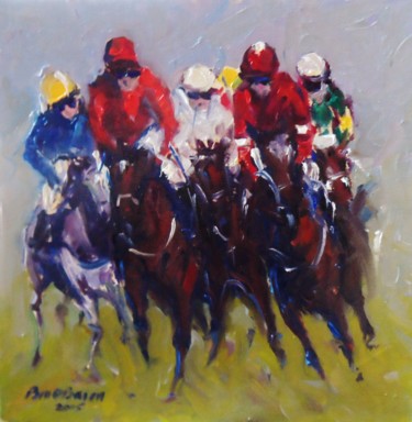 Peinture intitulée "Horse Racing, Tight…" par Bill O'Brien, Œuvre d'art originale, Huile