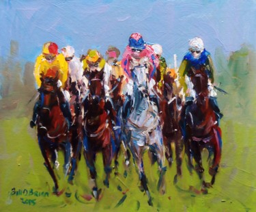 Painting titled "Horse Racing, In Th…" by Bill O'Brien, Original Artwork, Oil