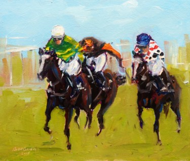 Schilderij getiteld "Horse Racing, good…" door Bill O'Brien, Origineel Kunstwerk, Olie