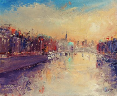 Painting titled "Liffey Dublin March…" by Bill O'Brien, Original Artwork, Oil
