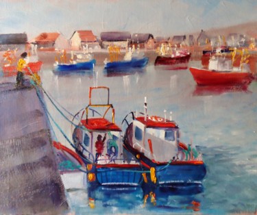 Картина под названием "Howth Harbour, Tyin…" - Bill O'Brien, Подлинное произведение искусства, Масло