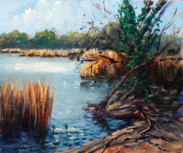 Painting titled "Swanpool, Falmouth,…" by Bill O'Brien, Original Artwork, Oil Mounted on Cardboard