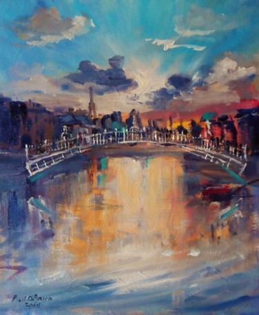 Painting titled "Hapenny Bridge, Beh…" by Bill O'Brien, Original Artwork, Oil