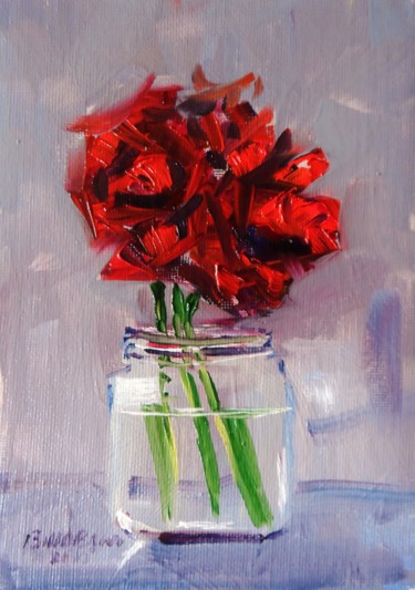 Painting titled "Roses in a Pot" by Bill O'Brien, Original Artwork, Oil