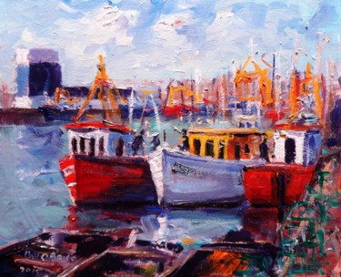 Painting titled "Howth Harbour, boat…" by Bill O'Brien, Original Artwork, Oil