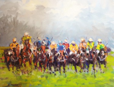 Schilderij getiteld "Horse Racing Big Fi…" door Bill O'Brien, Origineel Kunstwerk, Olie