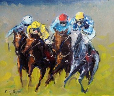 Painting titled "Horse Racing, Nose…" by Bill O'Brien, Original Artwork, Oil