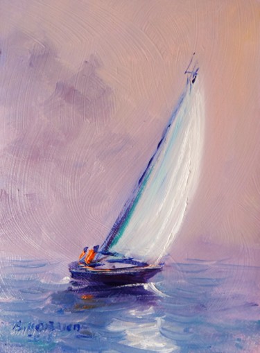 Pintura intitulada "Yacht, Sea Breeze" por Bill O'Brien, Obras de arte originais, Óleo