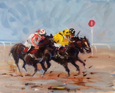 Schilderij getiteld "Horse Racing, Layto…" door Bill O'Brien, Origineel Kunstwerk, Olie