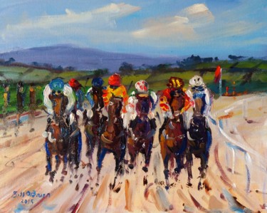 Painting titled "Horse Racing, on th…" by Bill O'Brien, Original Artwork, Oil