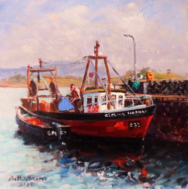 Painting titled "Red Trawler Roundst…" by Bill O'Brien, Original Artwork, Oil