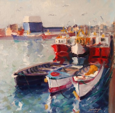 Painting titled "Howth Harbour, Fish…" by Bill O'Brien, Original Artwork, Oil