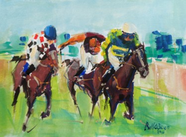 Painting titled "Horse Racing, The R…" by Bill O'Brien, Original Artwork, Gouache