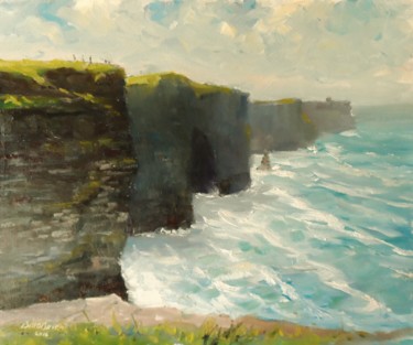 Malerei mit dem Titel "Cliffs of Moher Sum…" von Bill O'Brien, Original-Kunstwerk, Öl