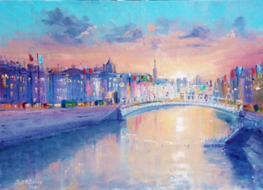 Painting titled "Dublin Liffey Eveni…" by Bill O'Brien, Original Artwork, Oil