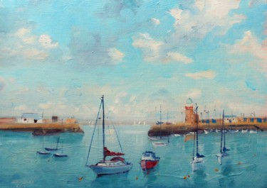 Pintura intitulada "Howth Harbour Early…" por Bill O'Brien, Obras de arte originais, Óleo