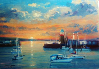 Peinture intitulée "Howth Harbour Sunse…" par Bill O'Brien, Œuvre d'art originale, Huile