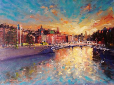 Painting titled "Liffey Dublin, Hape…" by Bill O'Brien, Original Artwork, Oil