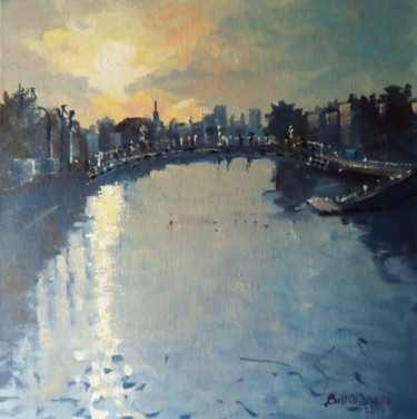 Painting titled "Liffey Dublin towar…" by Bill O'Brien, Original Artwork, Oil