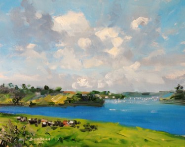 Painting titled "Walking to Helford…" by Bill O'Brien, Original Artwork, Oil Mounted on Wood Panel