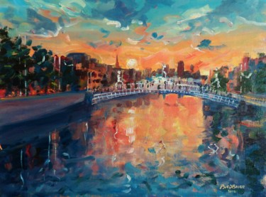 Pintura titulada "Hapenny Bridge Dubl…" por Bill O'Brien, Obra de arte original, Oleo