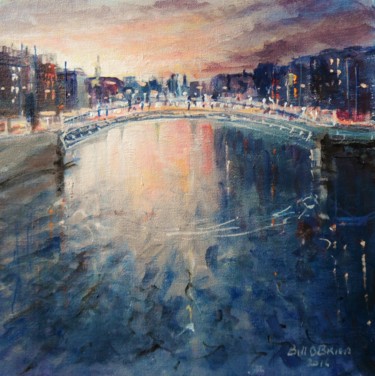 Malarstwo zatytułowany „Winter Sunset Liffe…” autorstwa Bill O'Brien, Oryginalna praca, Akryl