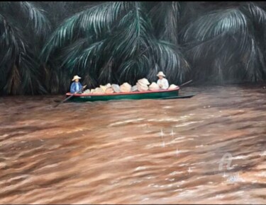 Peinture intitulée "Marché flottant" par Bilwouti, Œuvre d'art originale, Acrylique