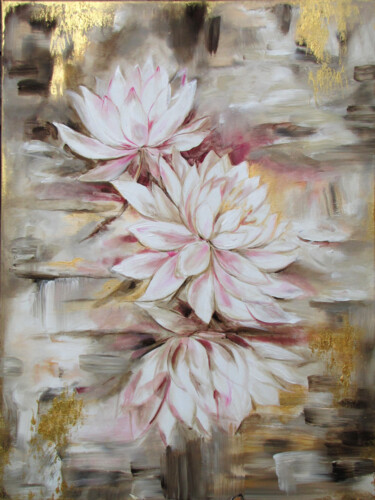 Painting titled "Water Lilies" by Bilyana Art Studio, Original Artwork, Acrylic