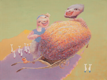 Painting titled "A HARVEST A HOPE II" by Bin Xu, Original Artwork, Oil Mounted on Wood Stretcher frame