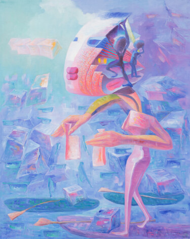 Painting titled "METAVERSE III - ONE…" by Bin Xu, Original Artwork, Oil Mounted on Wood Stretcher frame